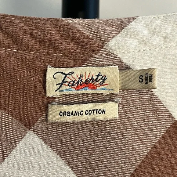 VGUC Faherty Helena dress buffalo check brown white button up pockets Small - Picture 7 of 12